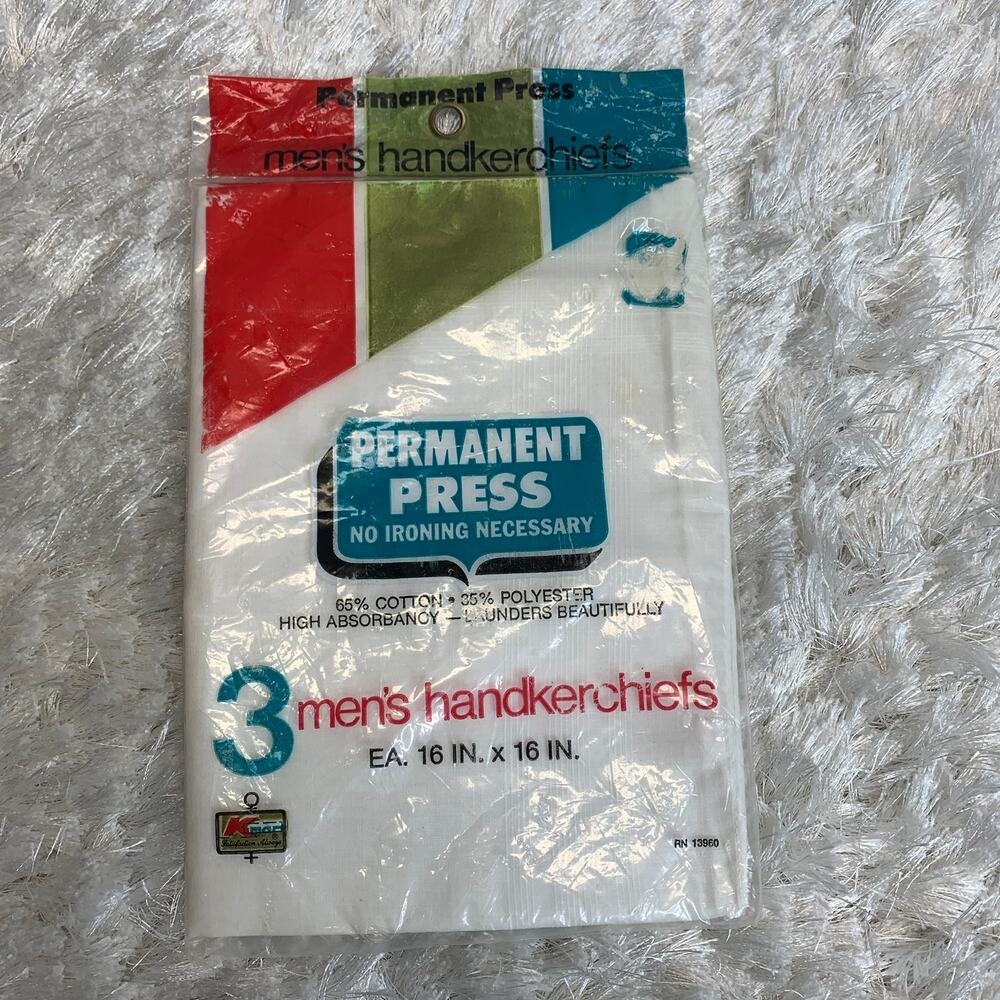 New In Package Handkerchiefs Set 3 16" square Cotton Polyester KMart